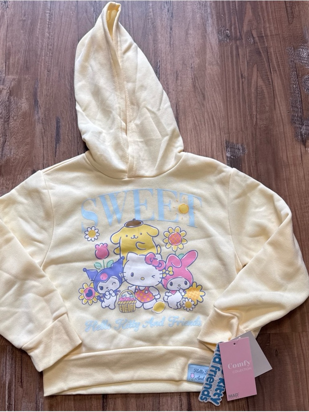 Hello Kitty Yellow Kids Hoodie with Pastel Character Print